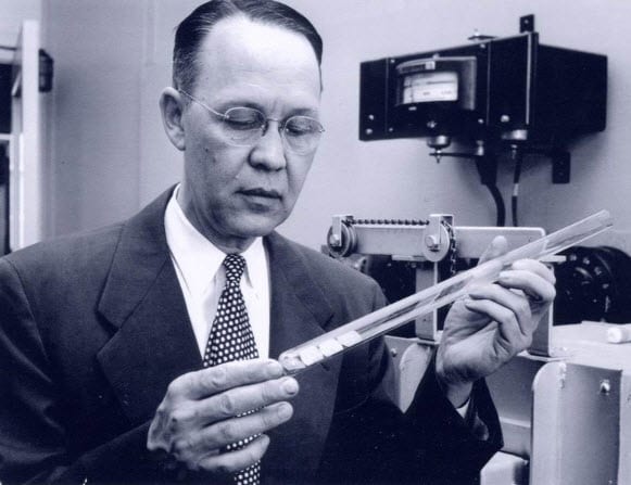 Calvin S. Fuller working on the first solar cell