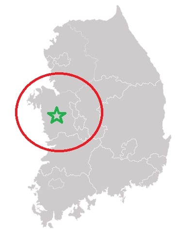 Fuel Cell Vehicles Hub - South Chungcheong Marked on Map of South Korea