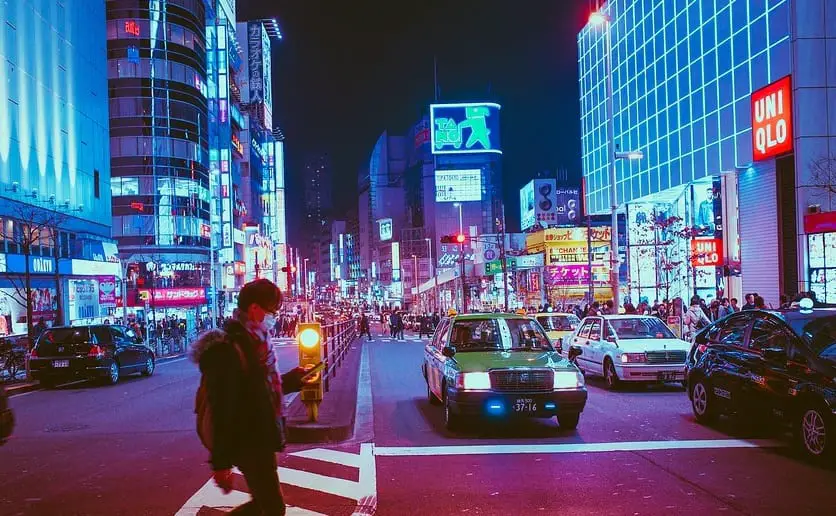 Fuel Cell Infrastructure - city at night in Japan