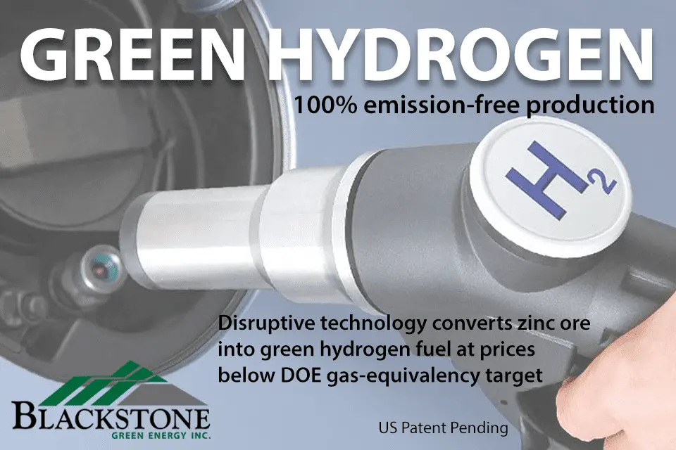 Blackstone Green Energy Develops Patent-Pending Process for Converting Zinc Ore into Green Hydrogen Fuel