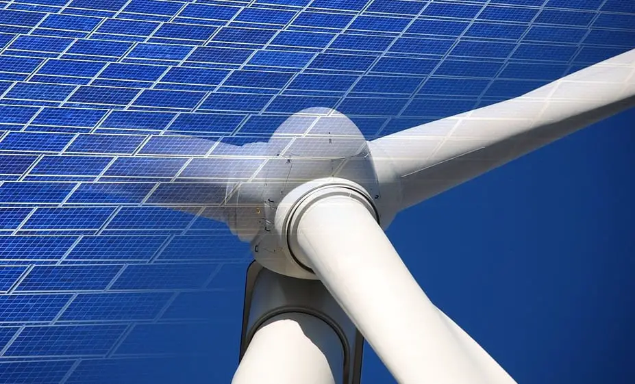 Solar and wind energy projects - solar panels and a wind turbine
