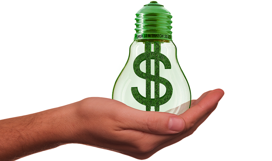 Green hydrogen research investment - Light bulb with dollar sign