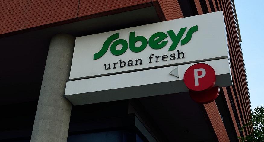 Recycled plastic bags - Sobeys sign in Canada