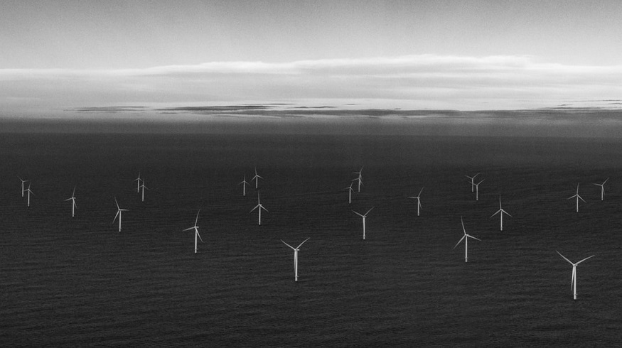 Offshore wind farm - wind turbines at sea