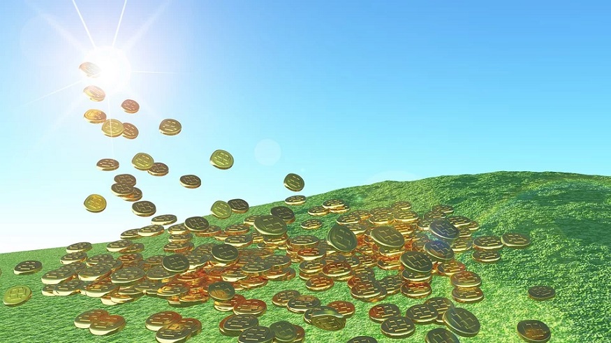 Wind Energy Investment - gold coins - solar - green energy