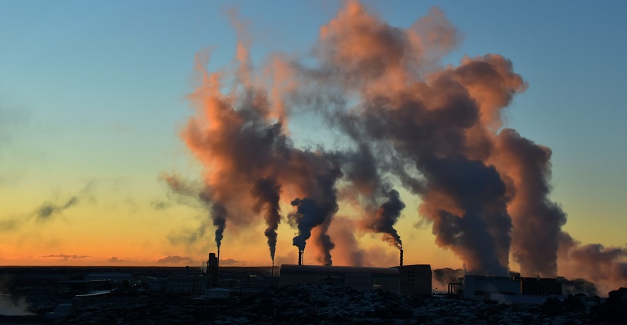 Geothermal energy sector - factory - sunset