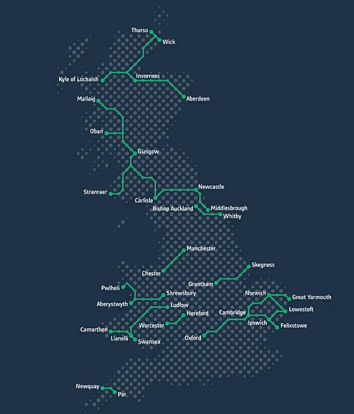 green transport sector with hydrogen train map