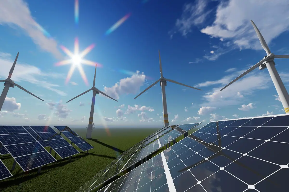 Green hydrogen - Solar panels and wind turbines