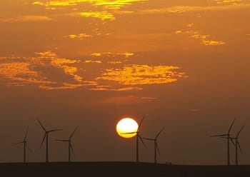 Portugal Wind Energy - Image of Wind turbines at sunset