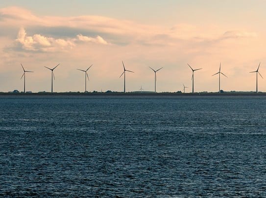 Offshore Wind Energy - Wind turbine farm on water