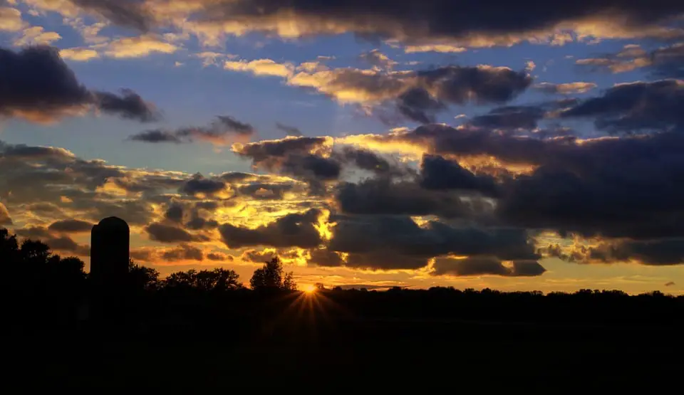 Solar Energy - Sunset on farm in Indiana