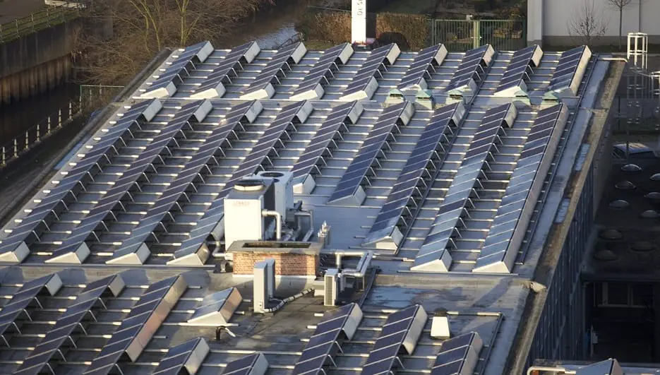 Rooftop solar energy - Solar panel system on roof of building