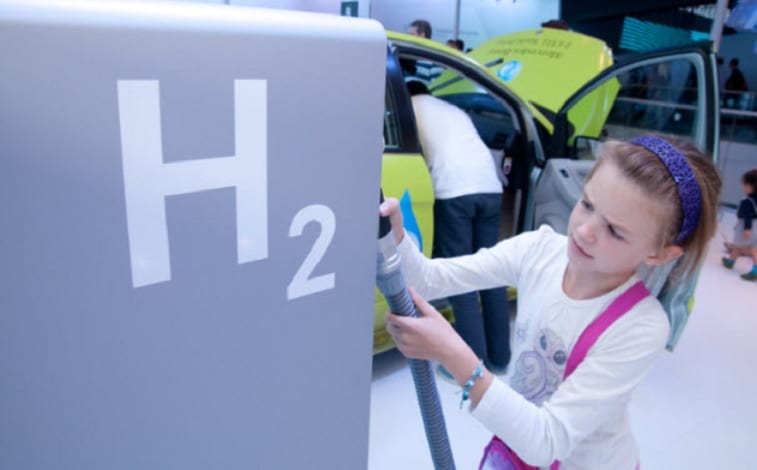 Clean hydrogen fuel - H2 station - little girl