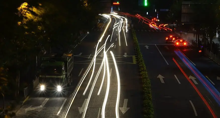 Hydrogen Fuel Cell Industry - Vehicles on road in Shanghai at night