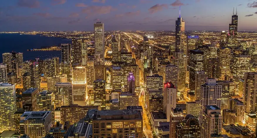 100 percent renewable energy - Chicago at night