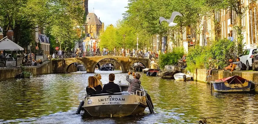 Hydrogen ship - Boat sailing in Amsterdam canal