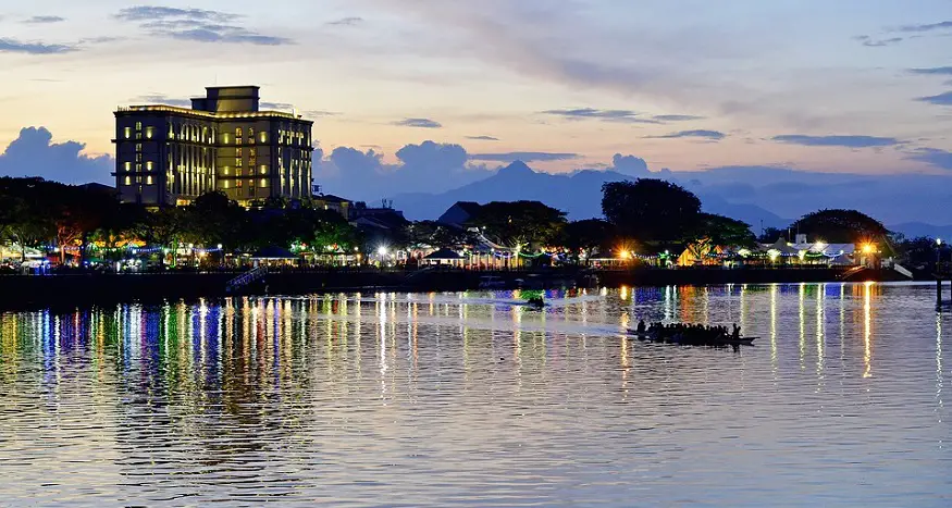 three-in-one refueling stations - sunset in Kuching, Sarawak, Malaysia