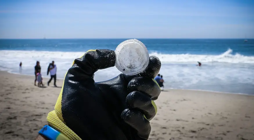 Plastic pollution - Beach with plastic waste