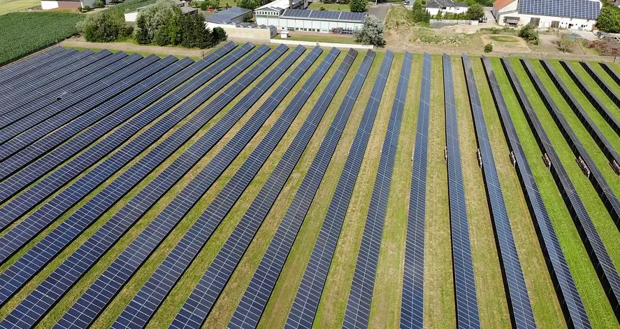 agrivoltaics - solar panel farm in field