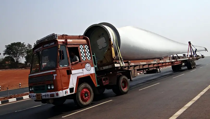 Wind turbine waste - turbine blade on truck