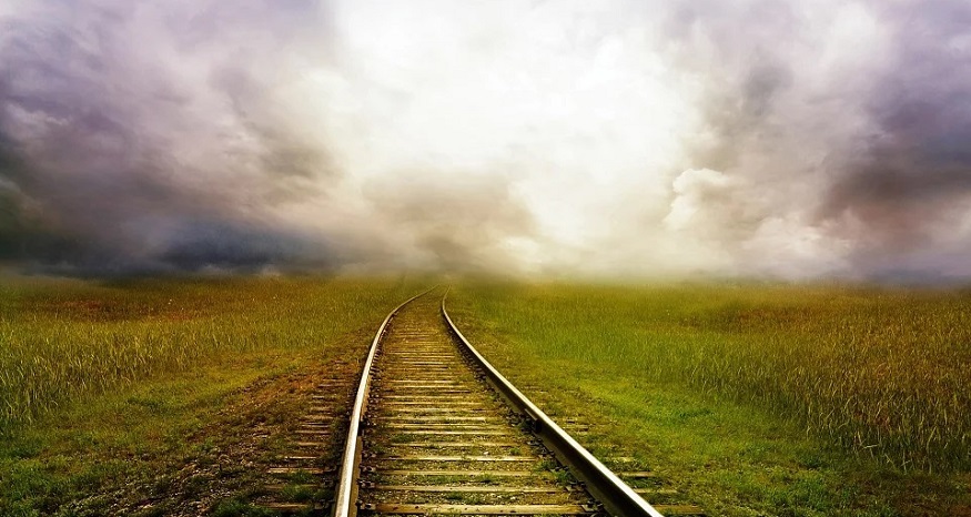 First Us Hydrogen Train - railway tracks on grass