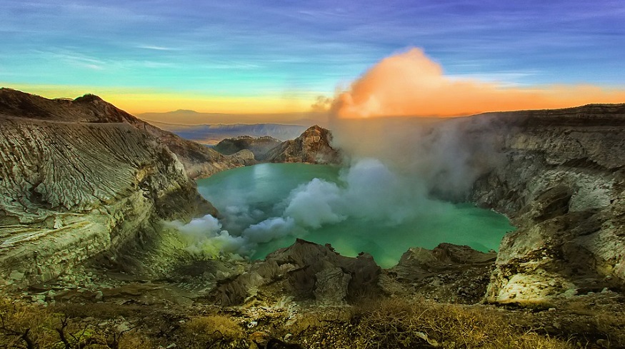 geothermal drilling research - lake and volcano and Indonesia