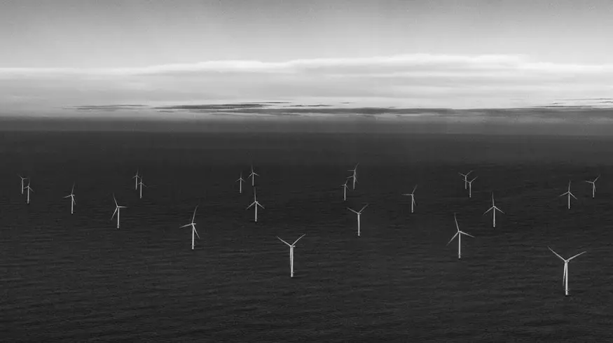 Offshore wind farm - wind turbines at sea