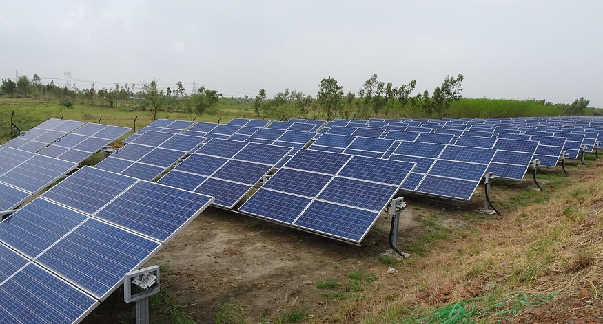 Solar power in India - solar panels in field