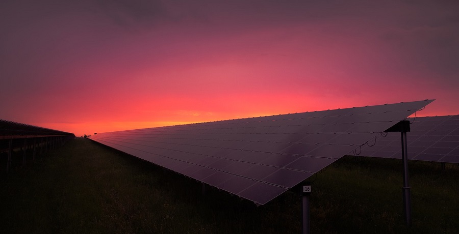 Anti-solar energy - solar panels sunset