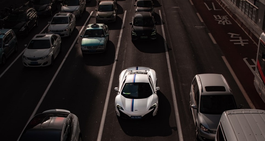 Hydrogen fuel cell policies - cars on road in Shanghai, China