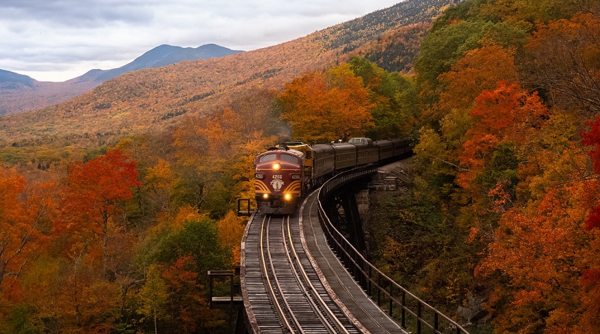 Hydrogen-powered train - Train on tracks in Autumn