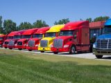 Hydrogen fuel station - Different colored trucks parked