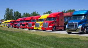 Hydrogen fuel station - Different colored trucks parked