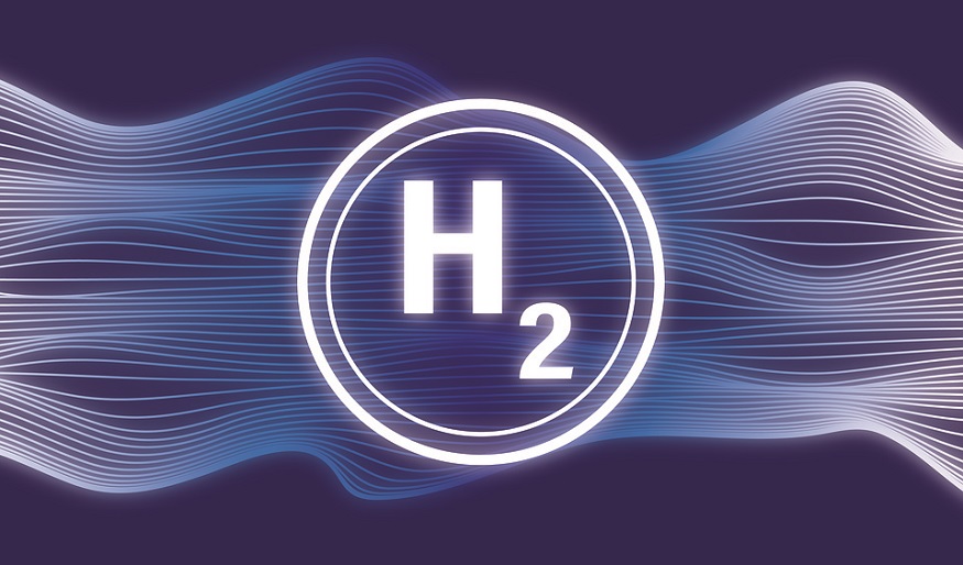 Hydrogen fuel storage - H2 on blue background