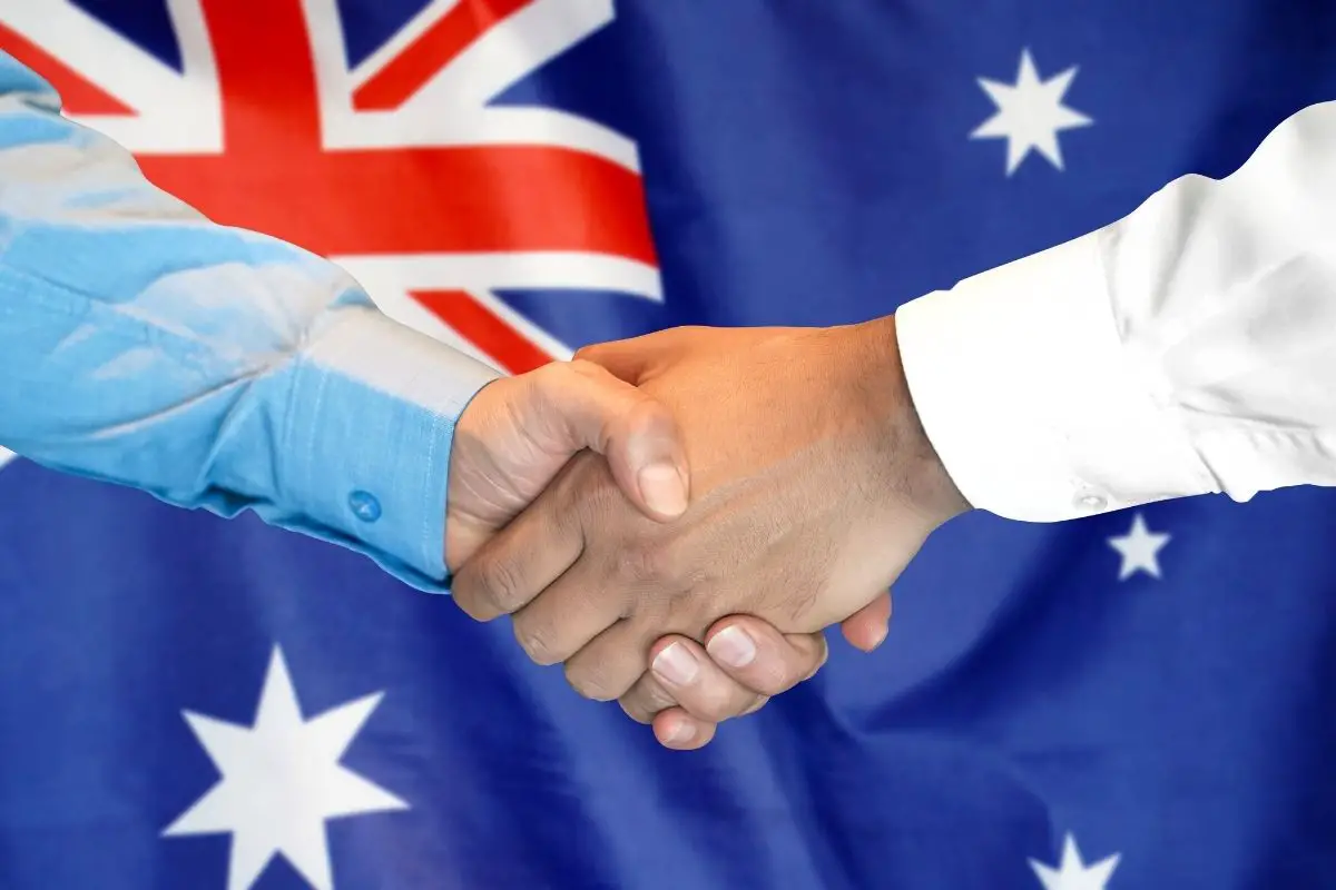 Hydrogen fuel cell company - Australia flag - handshake - deal