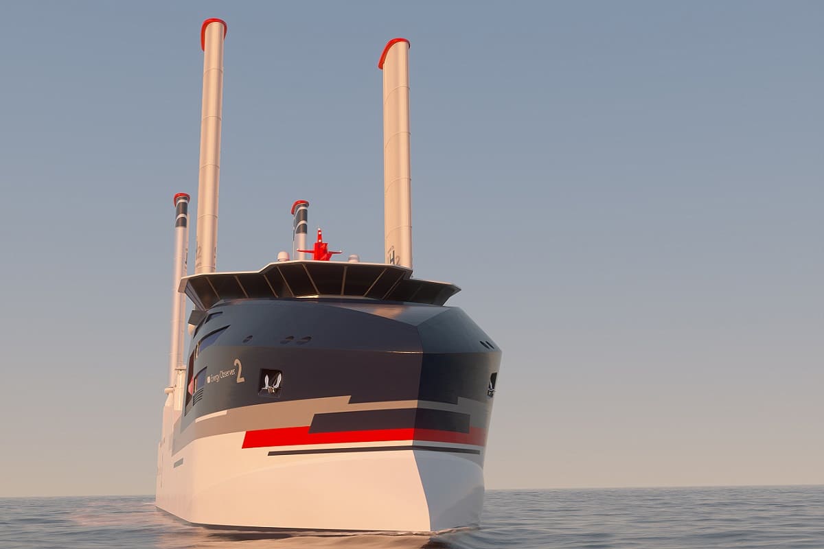 Zero-emission ship – Energy Observer 2 - on an angle