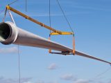 Wind turbine blade being lowered
