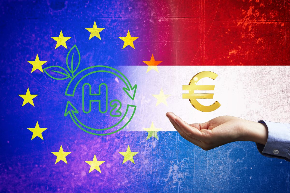 Renewable hydrogen - EU flag, Netherlands flag - H2 & Euro