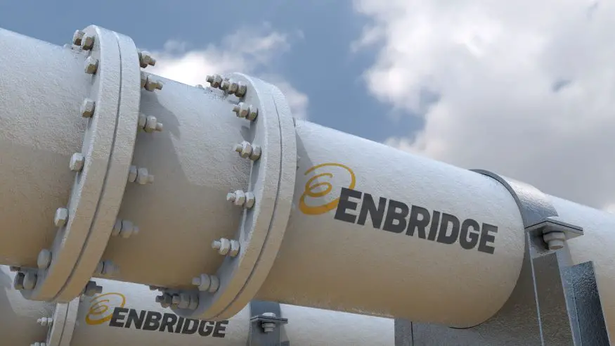 hydrogen blending - Enbridge logo on a gas pipe