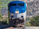 Hydrogen train - Saudi Arabian Flag and train tracks