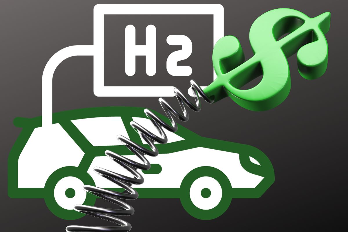 Hydrogen combustion engines - H2 car with Dollar sign on spring