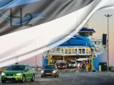 Hydrogen ferry - Image of Estonia Flag and cars driving of a regular Ferry