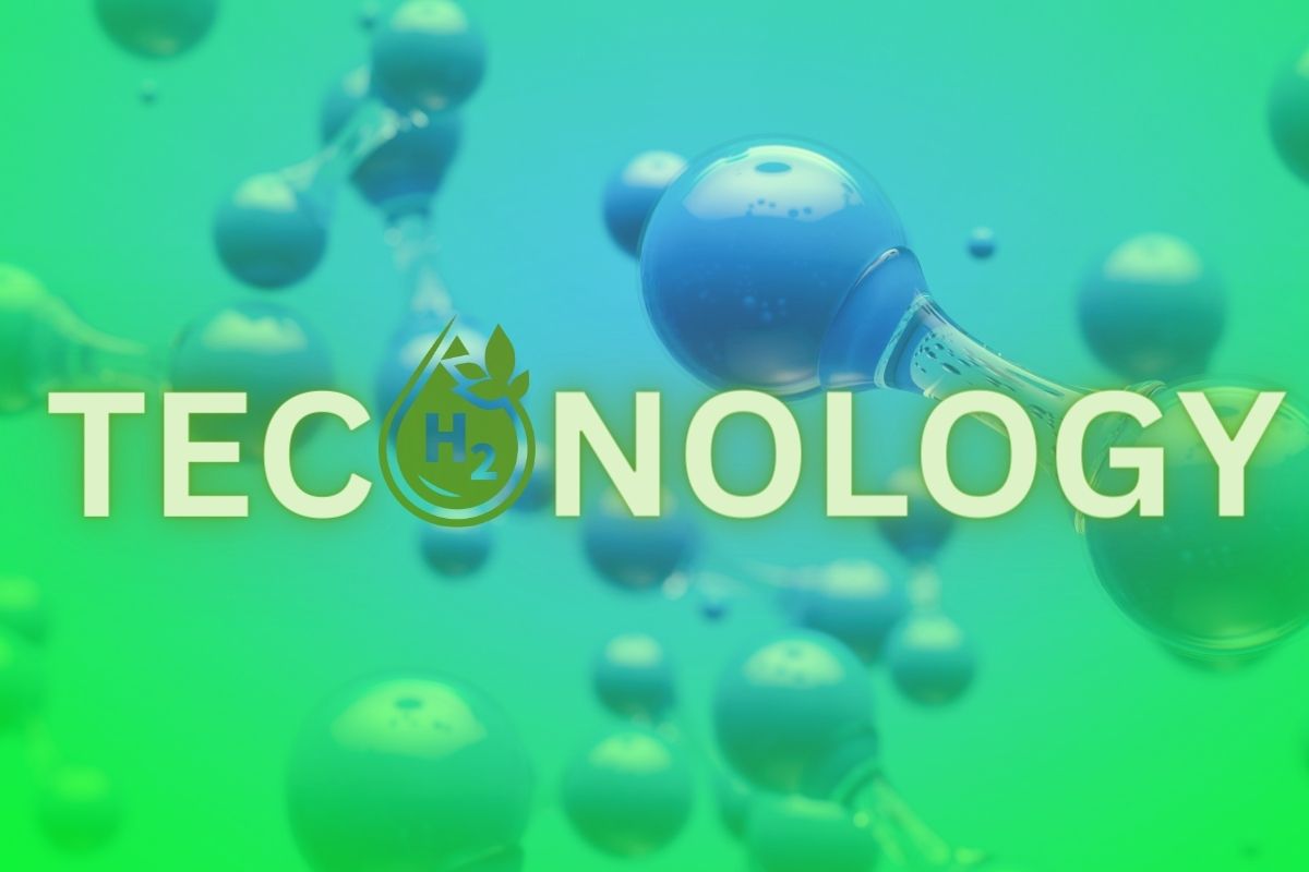 Green hydrogen technology - Shades of blue and green over molecules