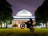 Hydrogen Fuel Cell - Image of MIT campus at night with shadow of concept H2 motorcycle