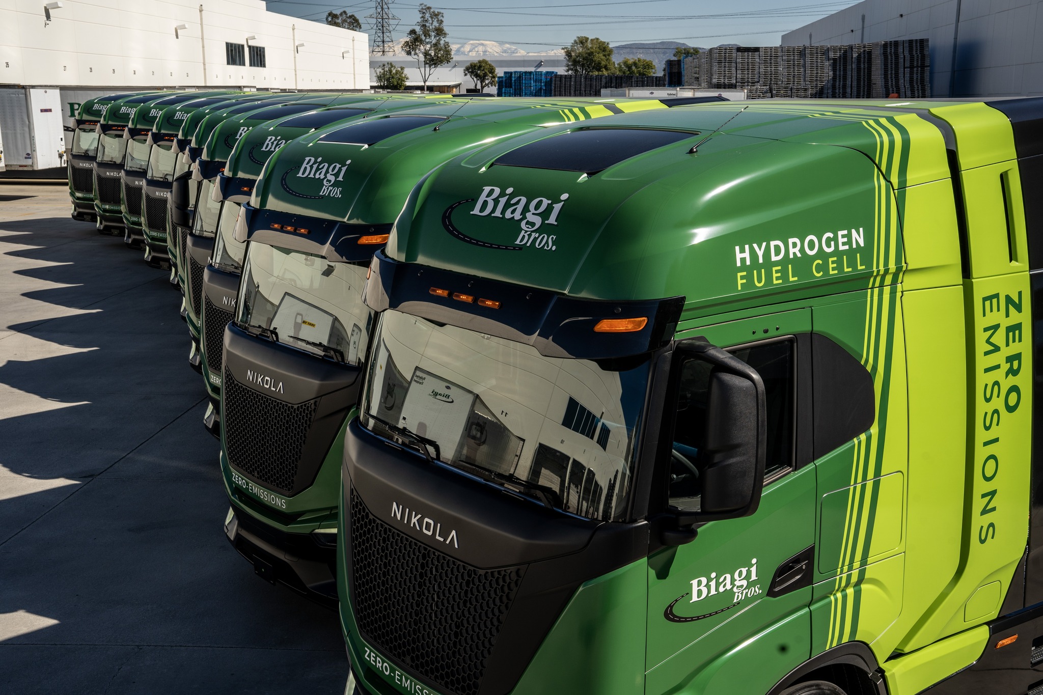 biagi bros Green and Yellow Trucks Nikola hydrogen trucks