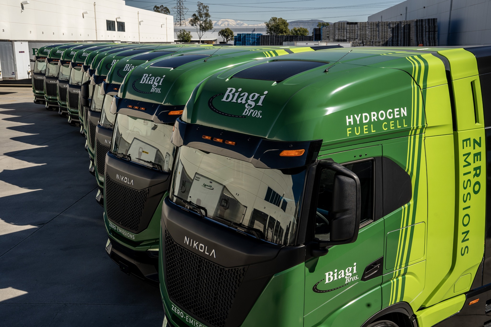 biagi bros Green and Yellow Trucks Nikola trucks