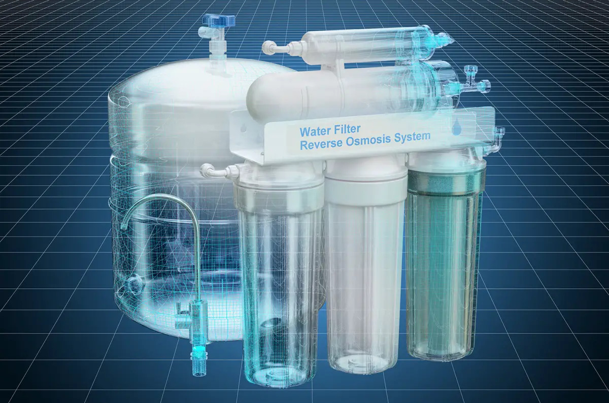 Green hydrogen production - concept image-Vizualizatin of Reverse Osmosis