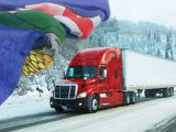 Hydrogen Trucks - Transport truck on winter roads - Alberta Flag