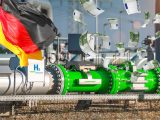 Green hydrogen - German Flag - Euros and concept image of H2 production