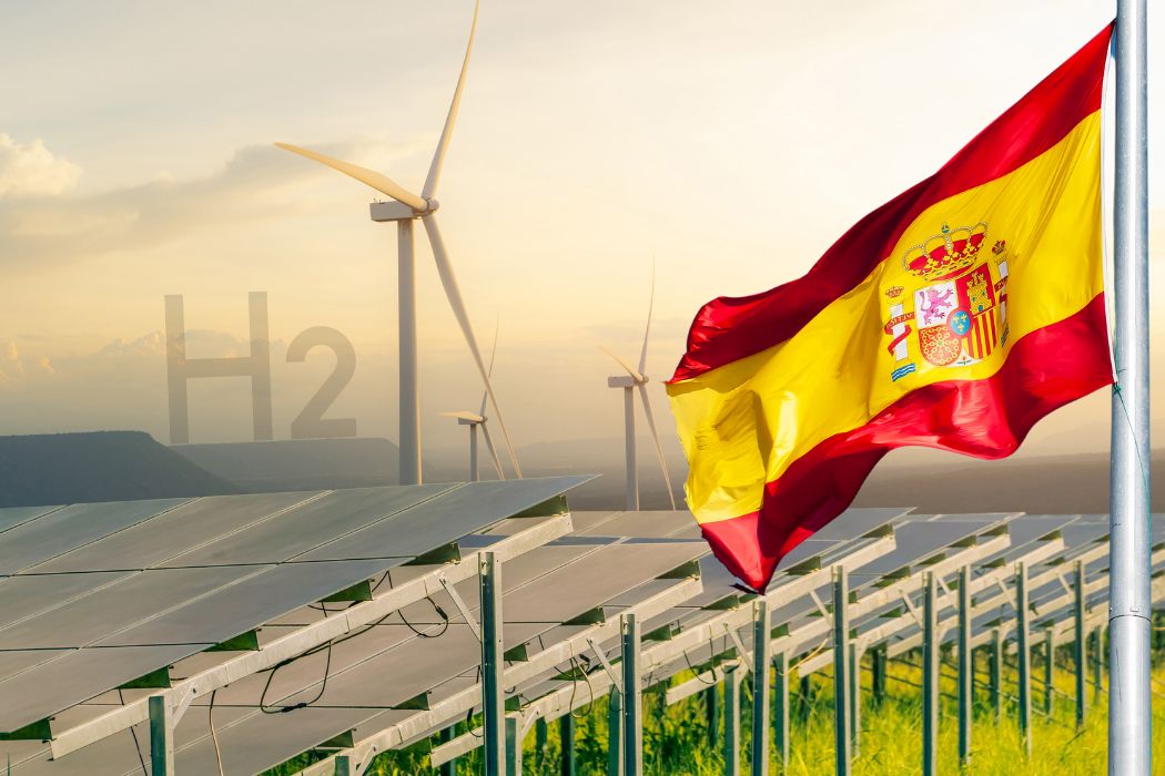 Green hydrogen - Spain Flag - Solar and Wind Farms